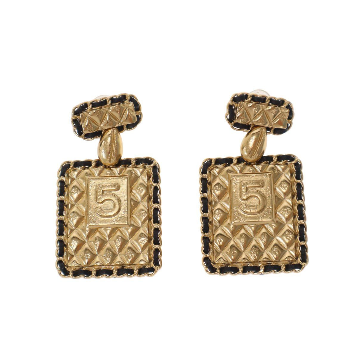 Chanel N5 Quilted Earrings Set Gold