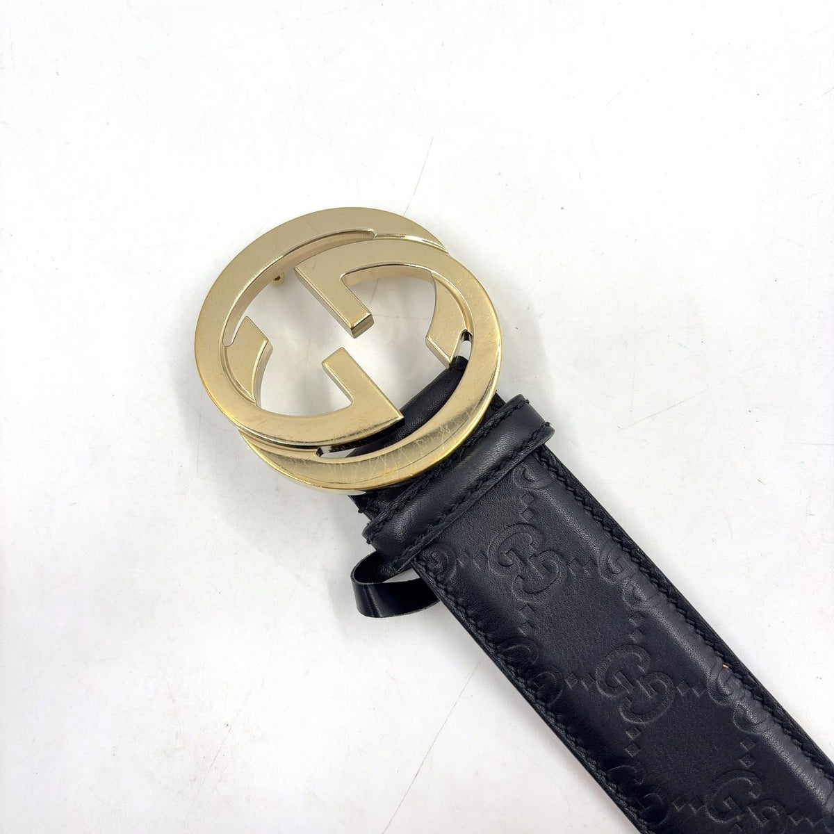 Gucci GG Guccissima Interlocking G Leather Black Belt Gold — view 2