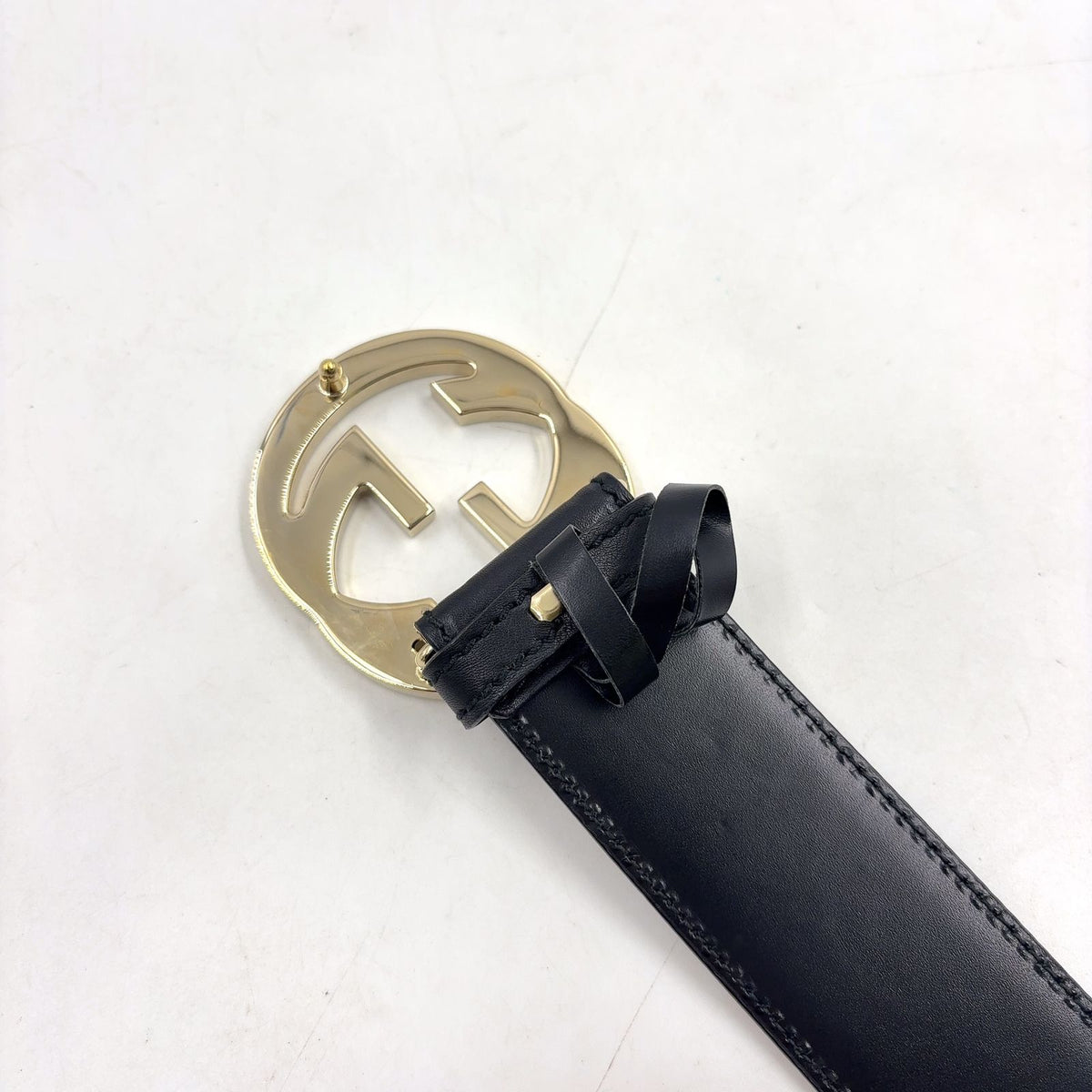 Gucci GG Guccissima Interlocking G Leather Black Belt Gold — view 3