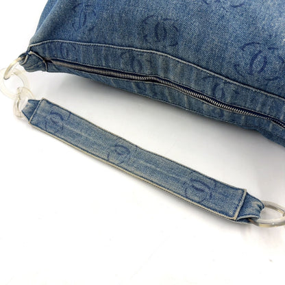 Chanel CC Logo Denim Plastic Blue Bag Silver — view 6