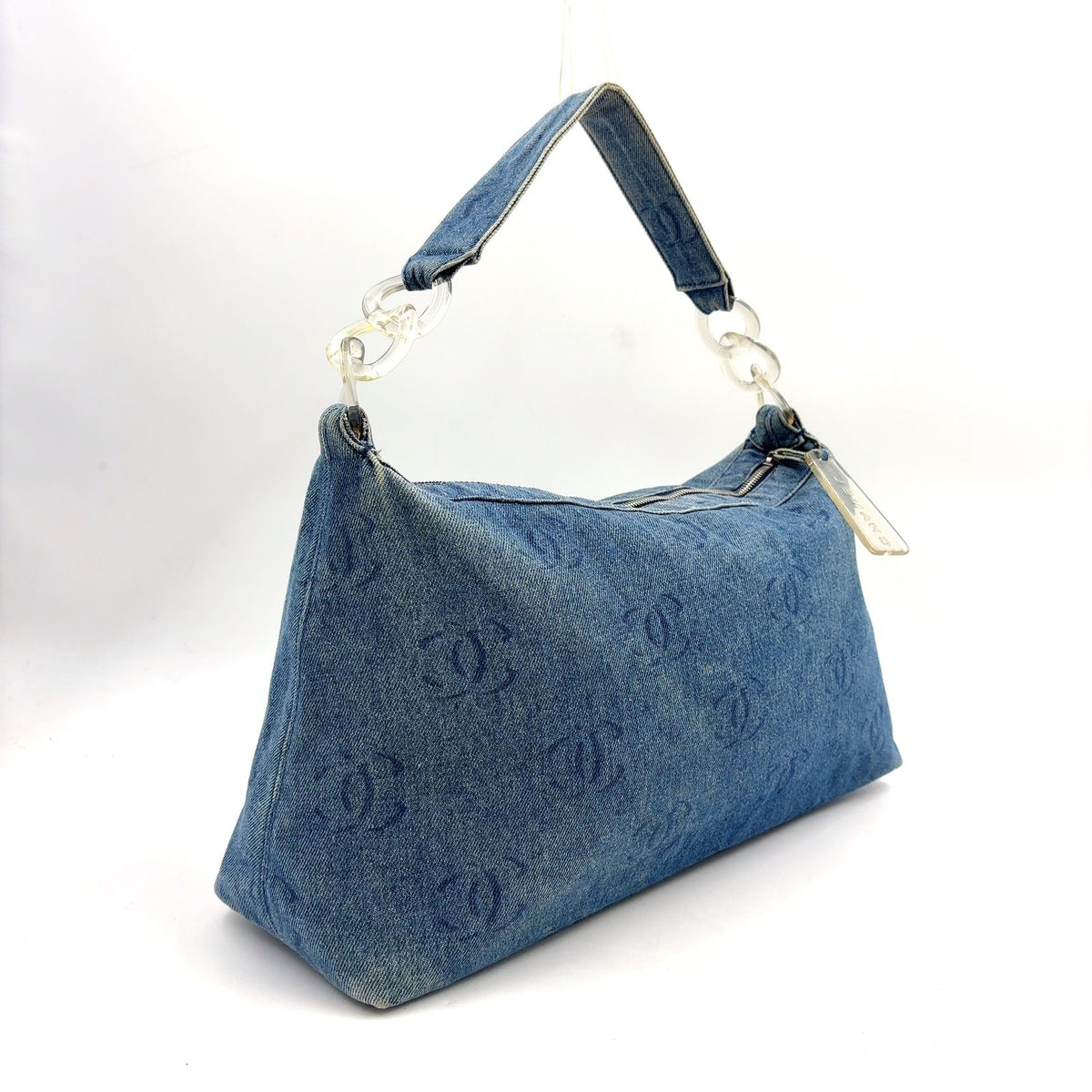 Chanel CC Logo Denim Plastic Blue Bag Silver — view 2