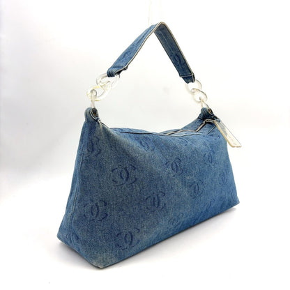 Chanel CC Logo Denim Plastic Blue Bag Silver — view 2