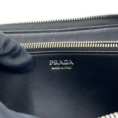 Prada Vitello Daino Zip Around Leather Black Wallet Silver — view 4
