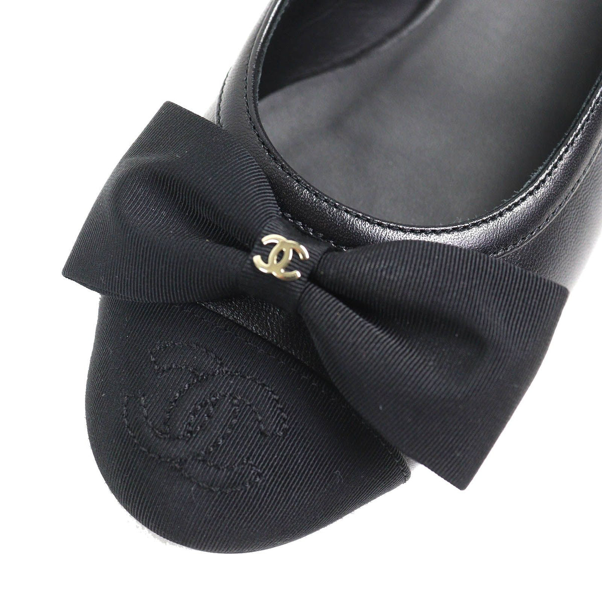 Chanel CC Logo Ribbon Slingback Lambskin Pumps Black Heels — view 8