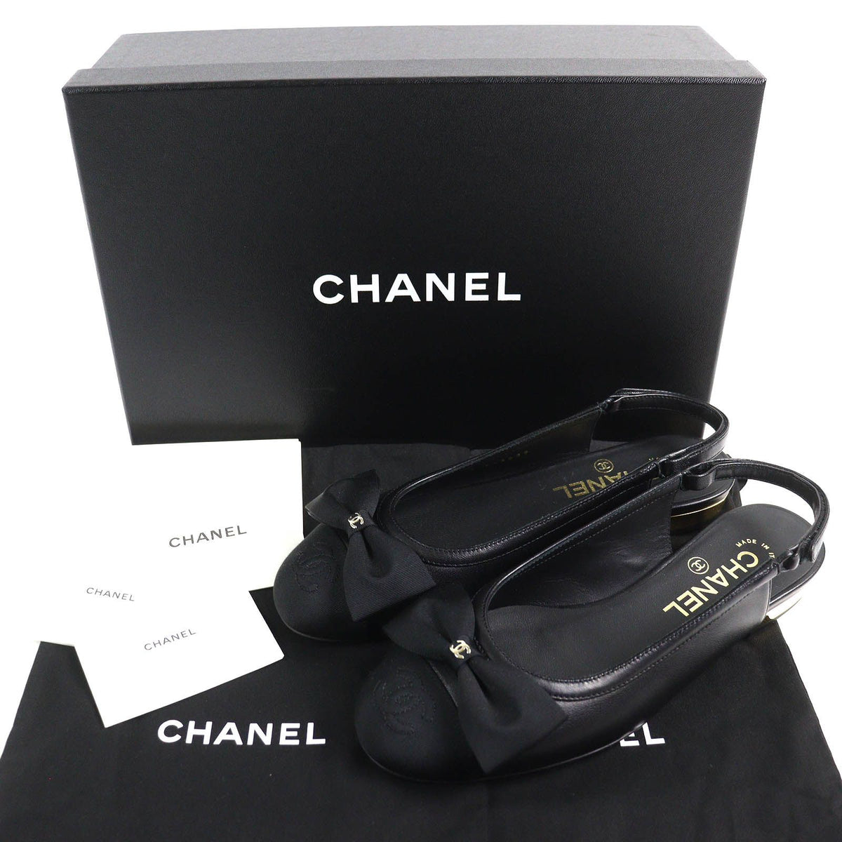 Chanel CC Logo Ribbon Slingback Lambskin Pumps Black Heels — view 2