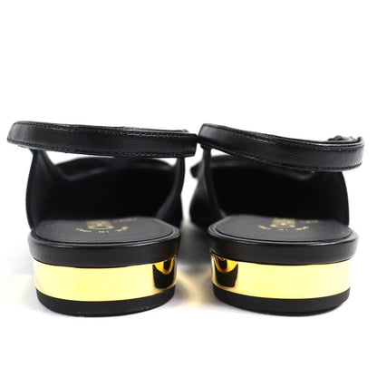 Chanel CC Logo Ribbon Slingback Lambskin Pumps Black Heels — view 5