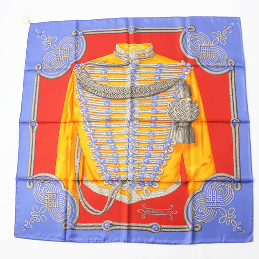 Hermes Carre 90 Galons Et Brandebourgs Silk Bl Lavande Rouge Scarf