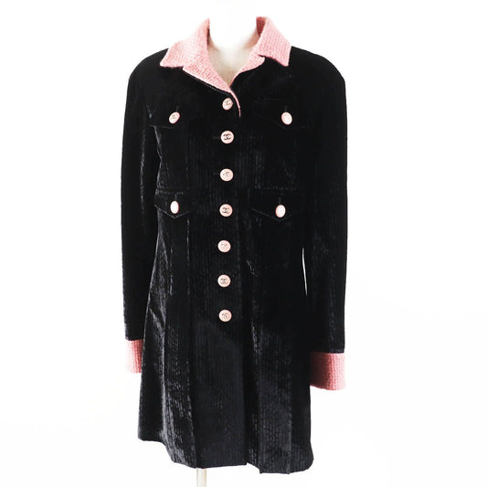 Chanel 22B Silk Blend Coco Buttons Tweed Switch Coat Black Pink French 38
