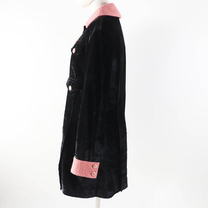 Chanel 22B Silk Blend Coco Buttons Tweed Switch Coat Black Pink French 38 — view 3