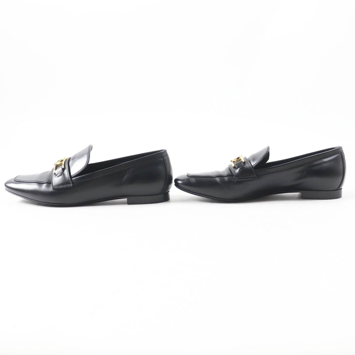 Louis Vuitton LV Logo Square Toe Leather Loafers Black Gold — view 3