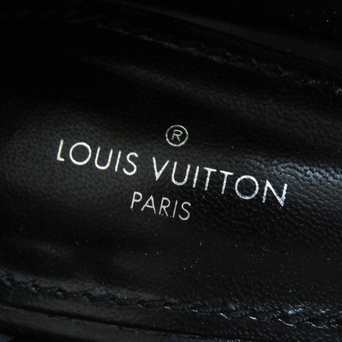 Louis Vuitton LV Logo Square Toe Leather Loafers Black Gold — view 7