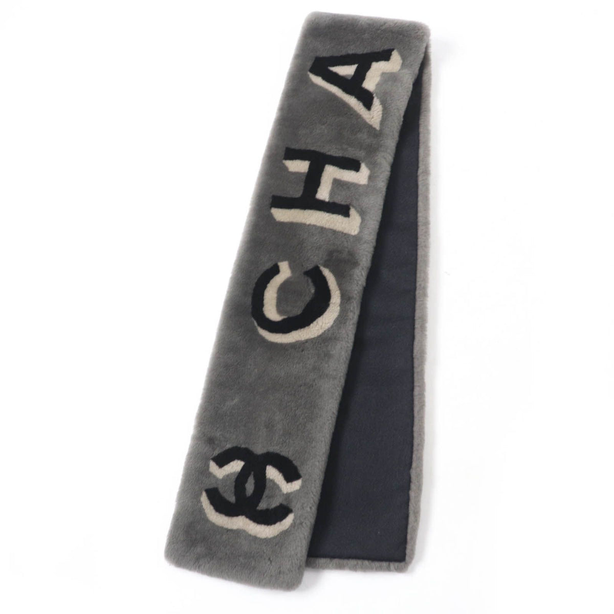 Chanel 20B Shearling Lining Cashmere CC Logo Design Tippet Shawl Gray Scarf