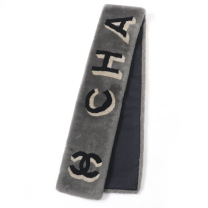 Chanel 20B Shearling Lining Cashmere CC Logo Design Tippet Shawl Gray Scarf
