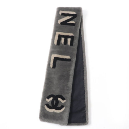 Chanel 20B Shearling Lining Cashmere CC Logo Design Tippet Shawl Gray Scarf — view 2