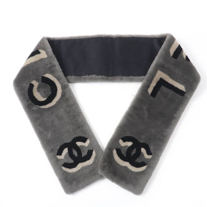 Chanel 20B Shearling Lining Cashmere CC Logo Design Tippet Shawl Gray Scarf — view 3