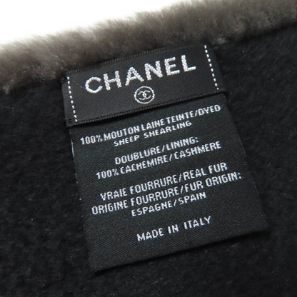 Chanel 20B Shearling Lining Cashmere CC Logo Design Tippet Shawl Gray Scarf — view 7