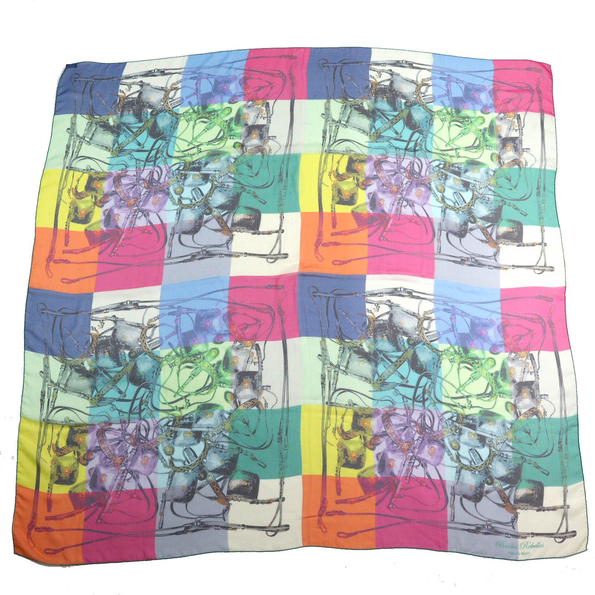 Hermes Brides Rebelles Harness Silk 100% Carre 140 Large Shawl Scarf Multicolor