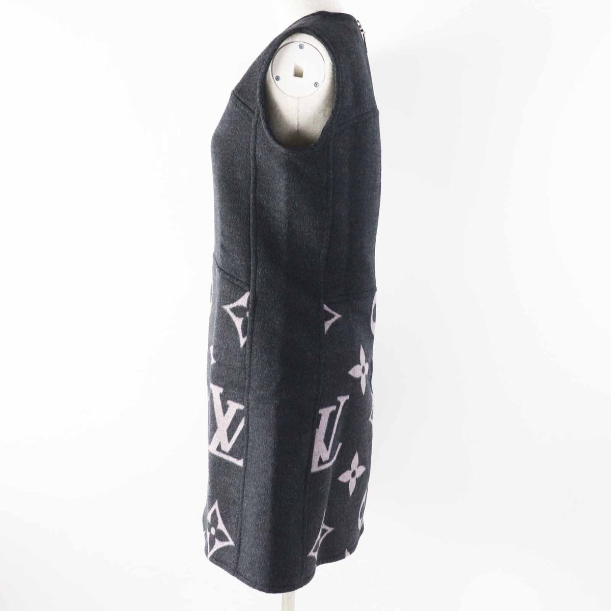 Louis Vuitton Monogram Sleeveless A-Line Dress Dark Gray Light Pink 36 — view 3