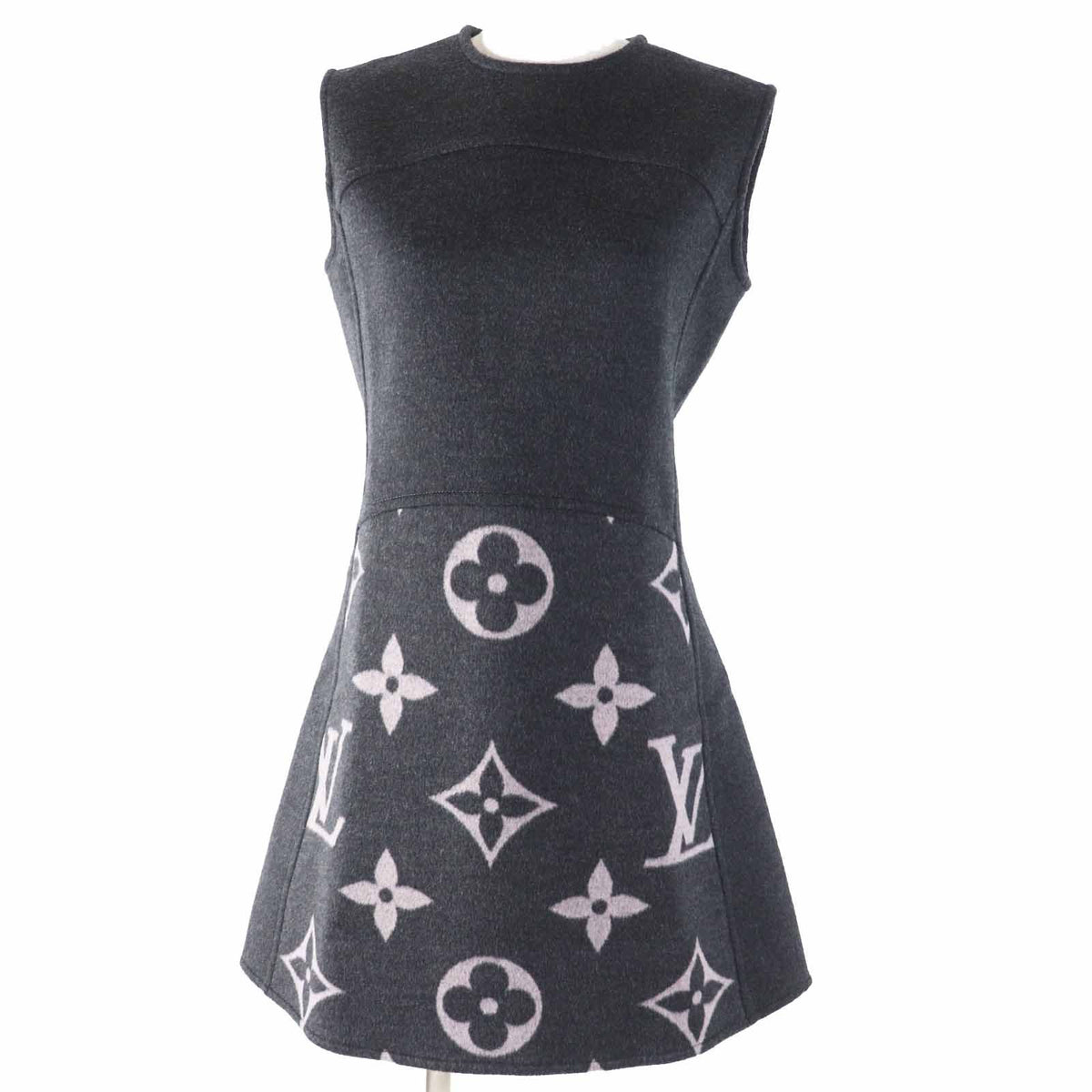 Louis Vuitton Monogram Sleeveless A-Line Dress Dark Gray Light Pink 36