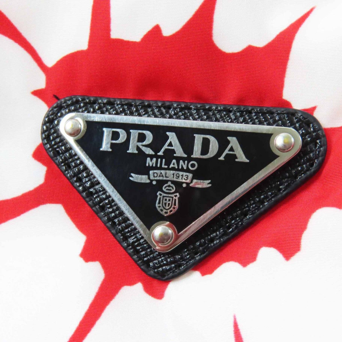 Prada Floral Pattern Triangle Logo Hooded Down Jacket Red White — view 7