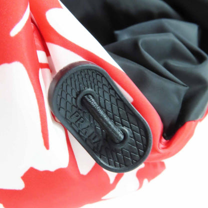 Prada Floral Pattern Triangle Logo Hooded Down Jacket Red White — view 8