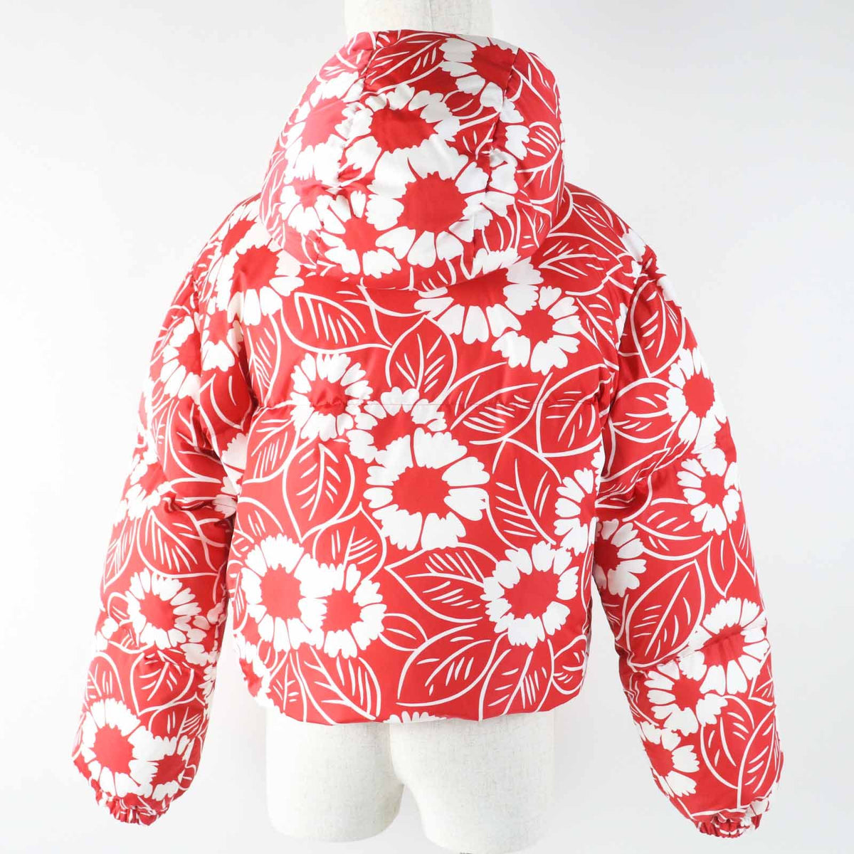 Prada Floral Pattern Triangle Logo Hooded Down Jacket Red White — view 4
