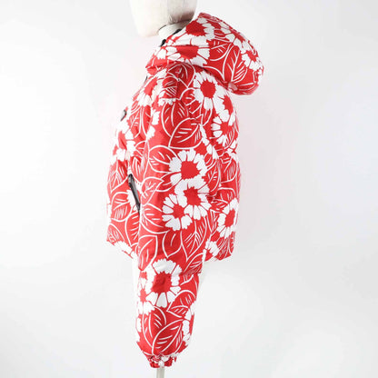 Prada Floral Pattern Triangle Logo Hooded Down Jacket Red White — view 3