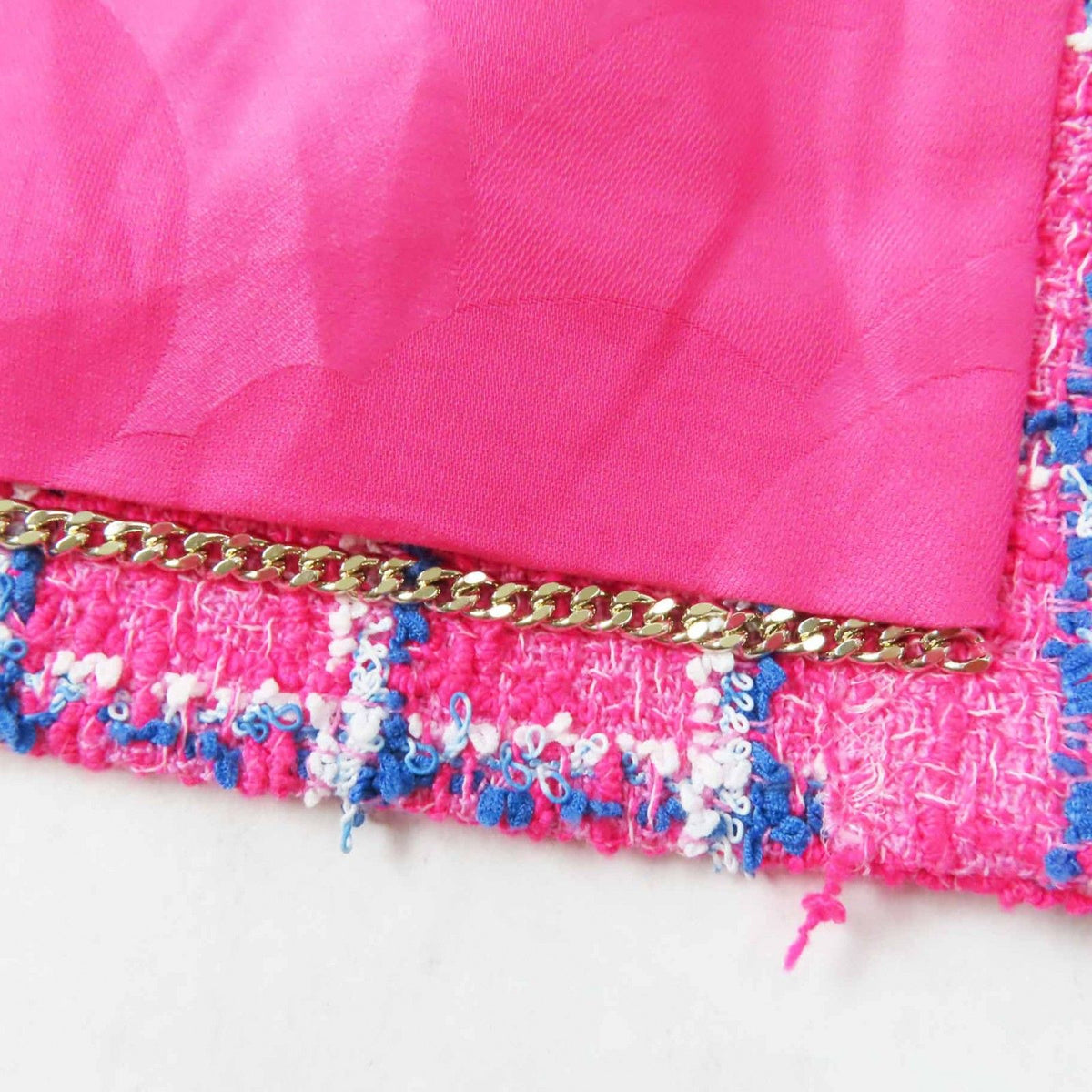 Chanel 24P Cotton CC Logo Bijou Button Checkered Pattern Tweed Jacket Pink Blue — view 7