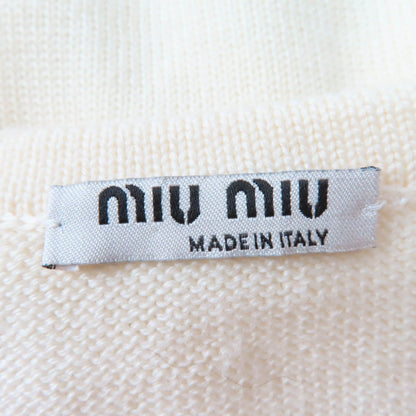 Miu Miu Wool 100% Cropped Long Sleeve Knit Cardigan Ivory 36 — view 5