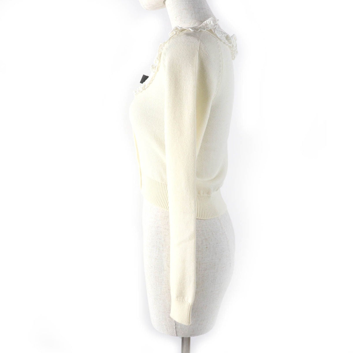 Miu Miu Wool 100% Cropped Long Sleeve Knit Cardigan Ivory 36 — view 2