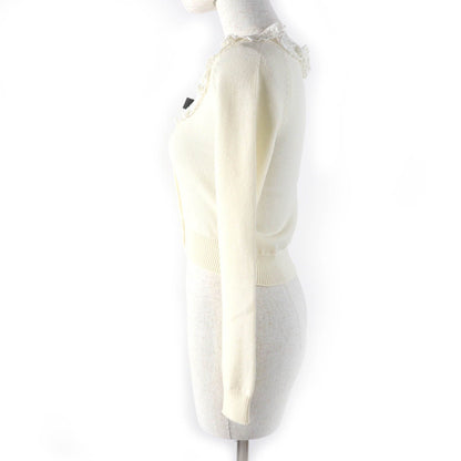 Miu Miu Wool 100% Cropped Long Sleeve Knit Cardigan Ivory 36 — view 2