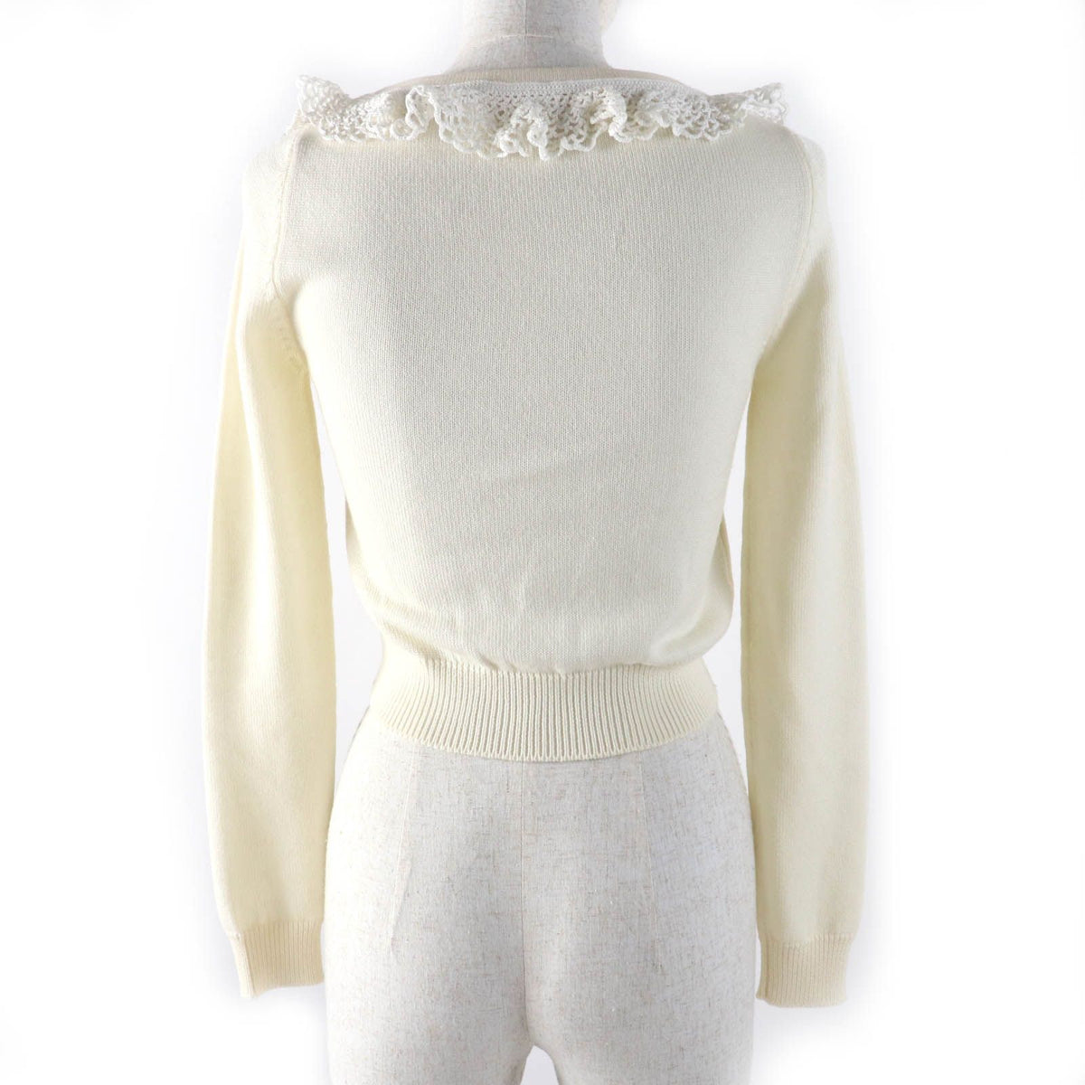 Miu Miu Wool 100% Cropped Long Sleeve Knit Cardigan Ivory 36 — view 3