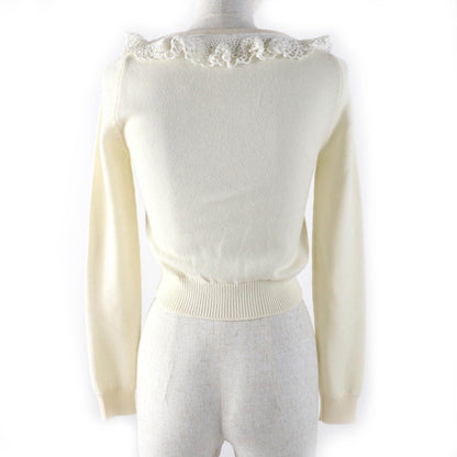 Miu Miu Wool 100% Cropped Long Sleeve Knit Cardigan Ivory 36 — view 3