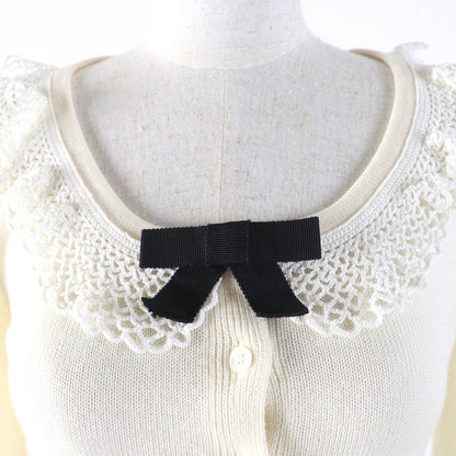 Miu Miu Wool 100% Cropped Long Sleeve Knit Cardigan Ivory 36 — view 4