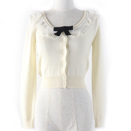 Miu Miu Wool 100% Cropped Long Sleeve Knit Cardigan Ivory 36