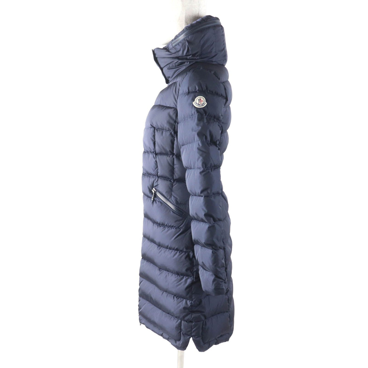 Moncler Flammette Hood Logo Patch Zip UP Down Coat Navy 00 — view 2