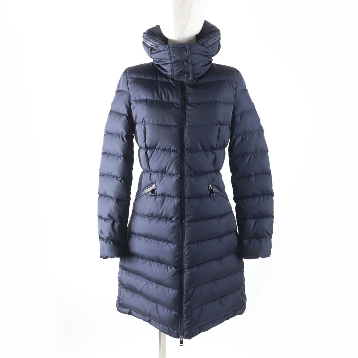 Moncler Flammette Hood Logo Patch Zip UP Down Coat Navy 00