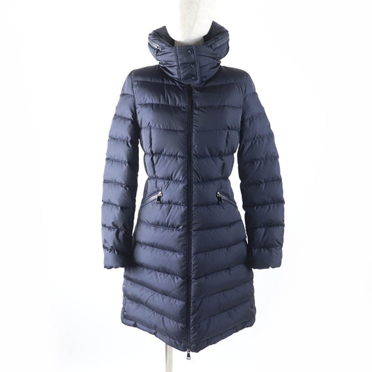 Moncler Flammette Hood Logo Patch Zip UP Down Coat Navy 00