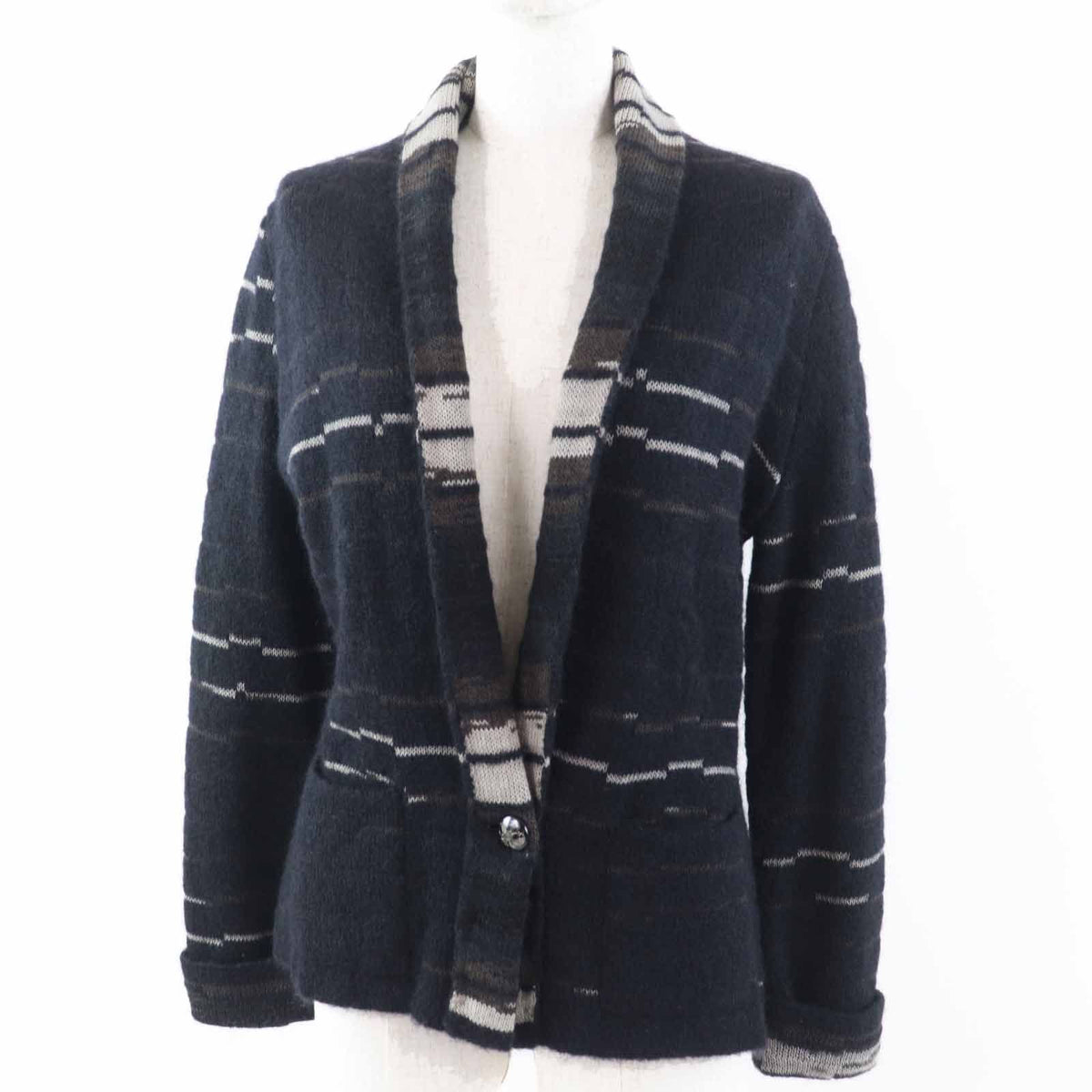 Chanel 09A Wool Mohair CC Logo Buttoned Knit Cardigan Dark Navy 42