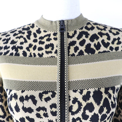 Dior Leopard Print Long Sleeve Half Zip Knit Dress Brown 40 — view 4