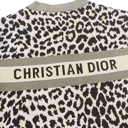 Dior Leopard Print Long Sleeve Half Zip Knit Dress Brown 40 — view 5