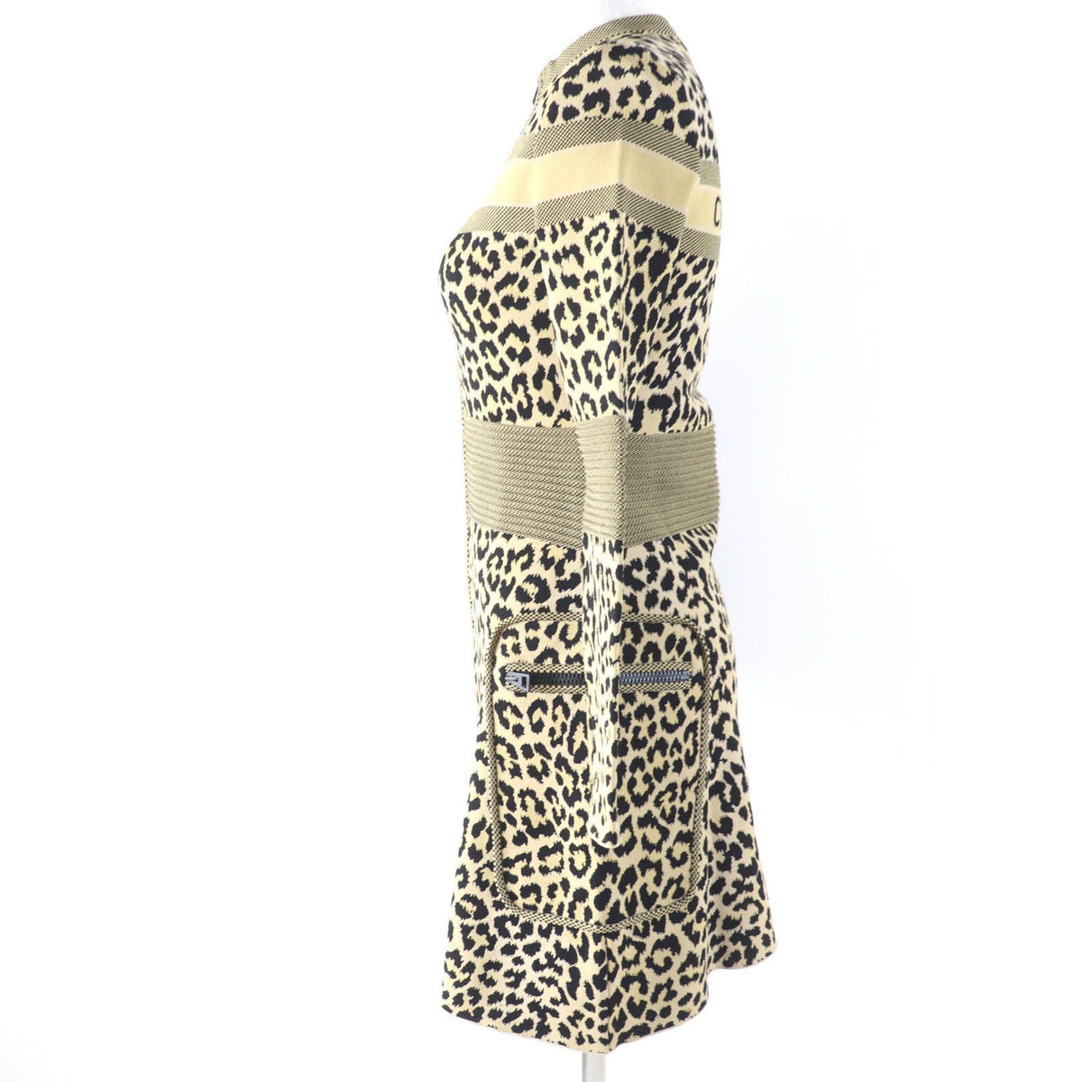 Dior Leopard Print Long Sleeve Half Zip Knit Dress Brown 40 — view 2