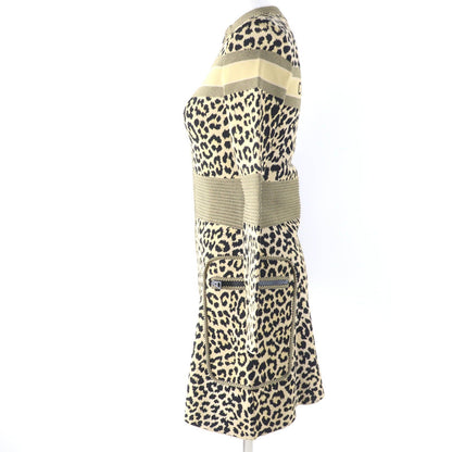Dior Leopard Print Long Sleeve Half Zip Knit Dress Brown 40 — view 2