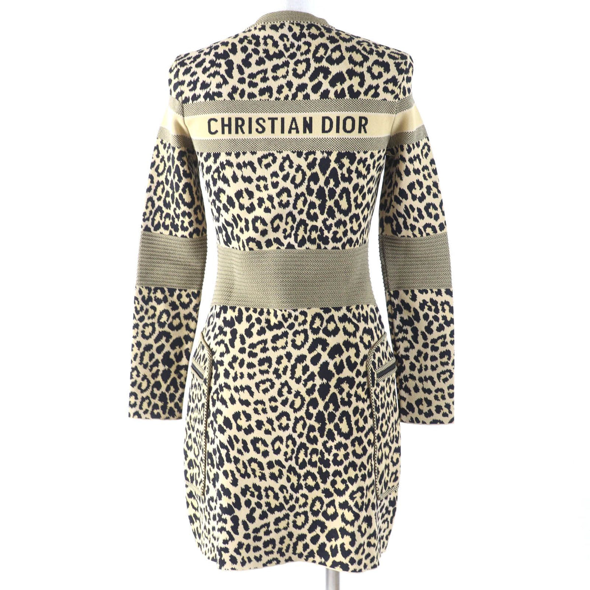 Dior Leopard Print Long Sleeve Half Zip Knit Dress Brown 40 — view 3