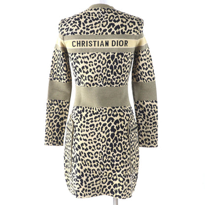 Dior Leopard Print Long Sleeve Half Zip Knit Dress Brown 40 — view 3