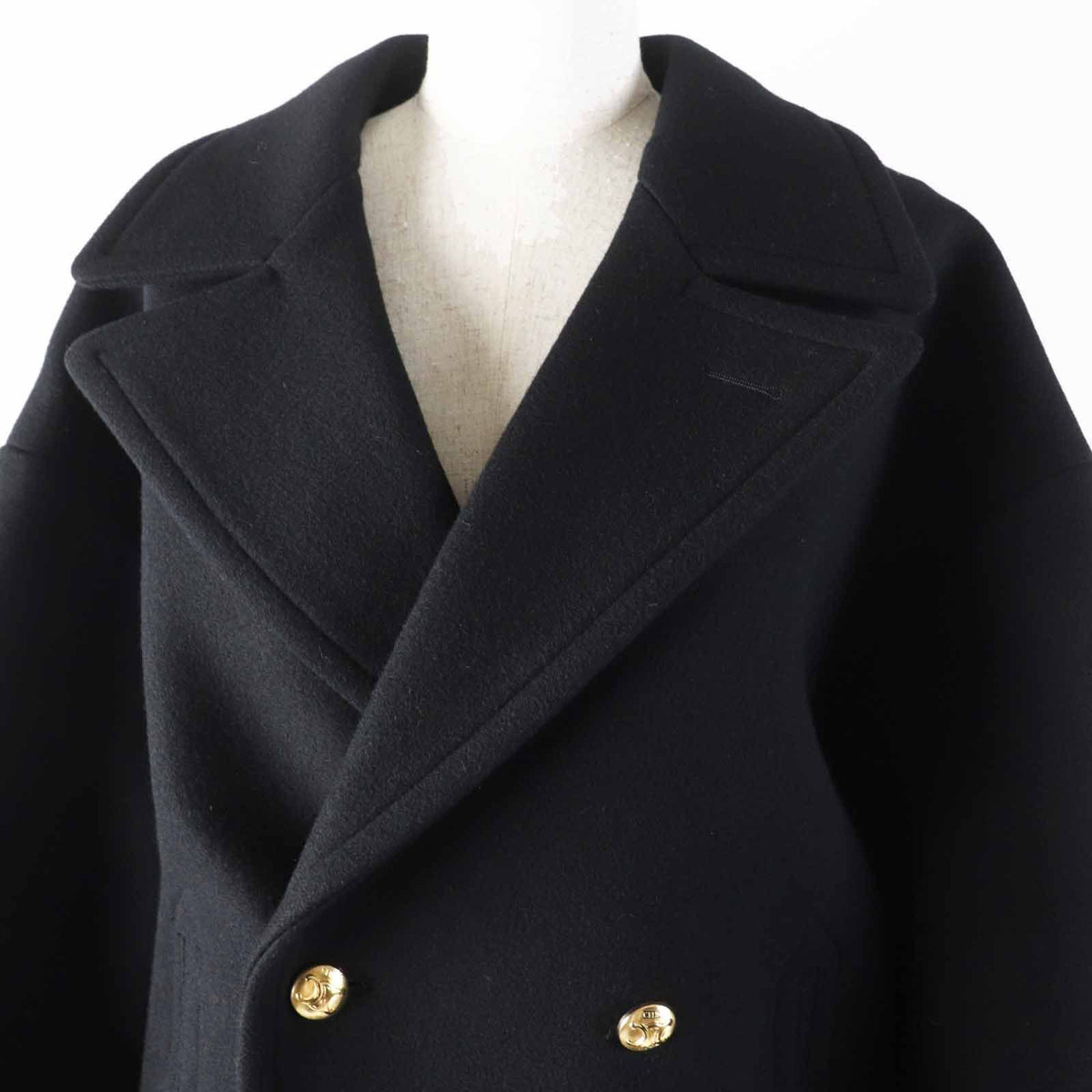 Celine Wool Triomphe Gold Button Egg Shape Pea Coat Black 36 — view 2