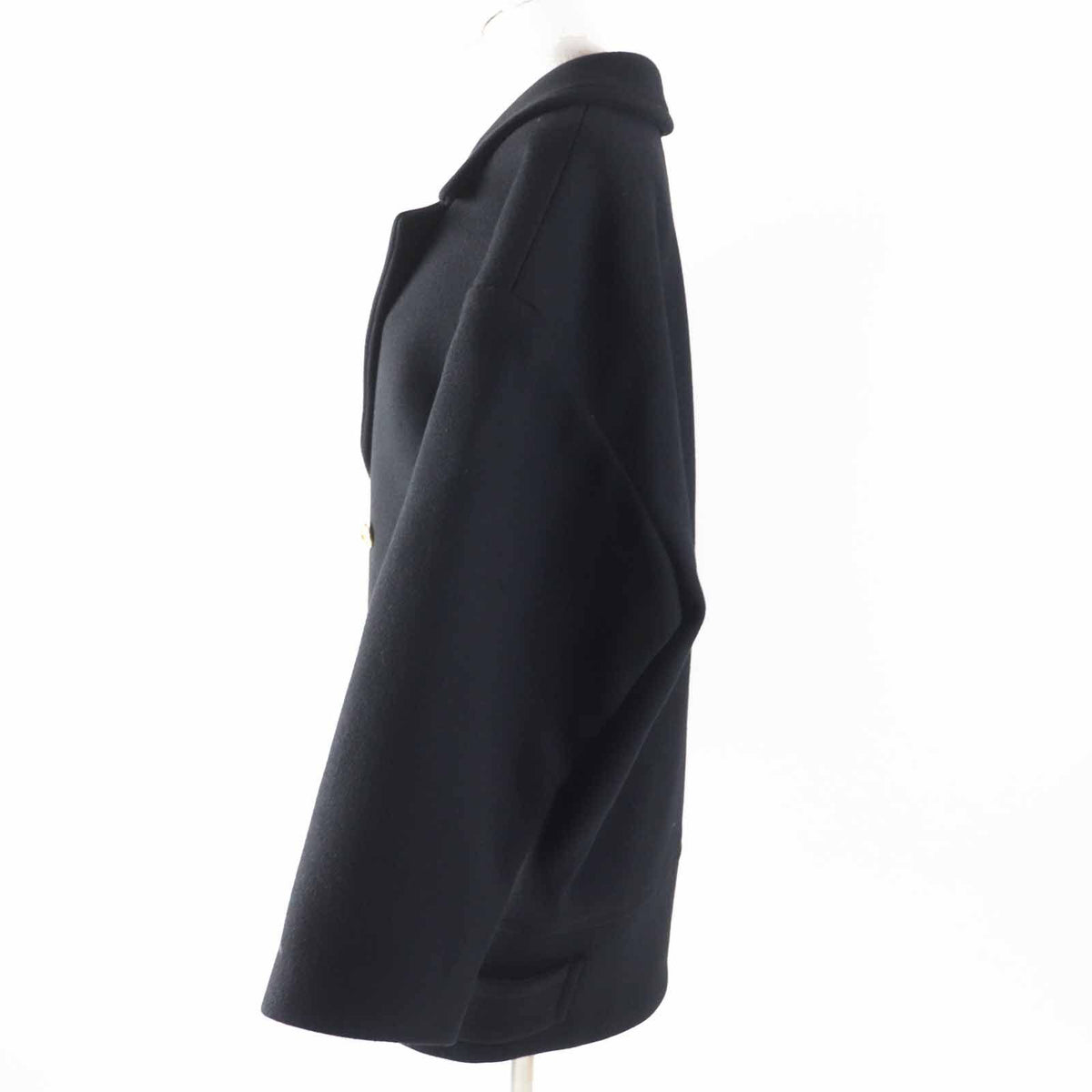 Celine Wool Triomphe Gold Button Egg Shape Pea Coat Black 36 — view 3