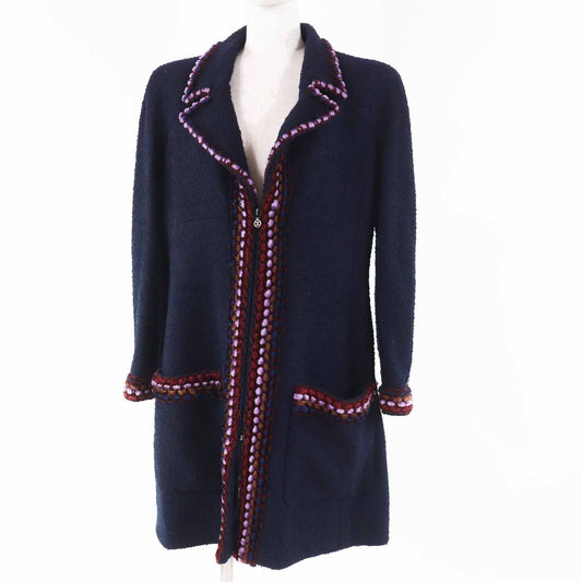 Chanel Vintage 97A CC Logo Plate Multi Line Single Color Tweed Coat Navy 40