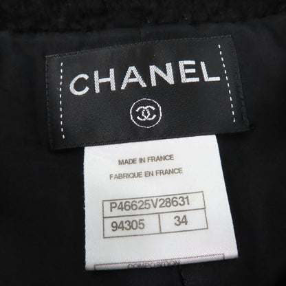 Chanel Wool CC Logo Buttoned Tweed Coat Black 34 — view 7