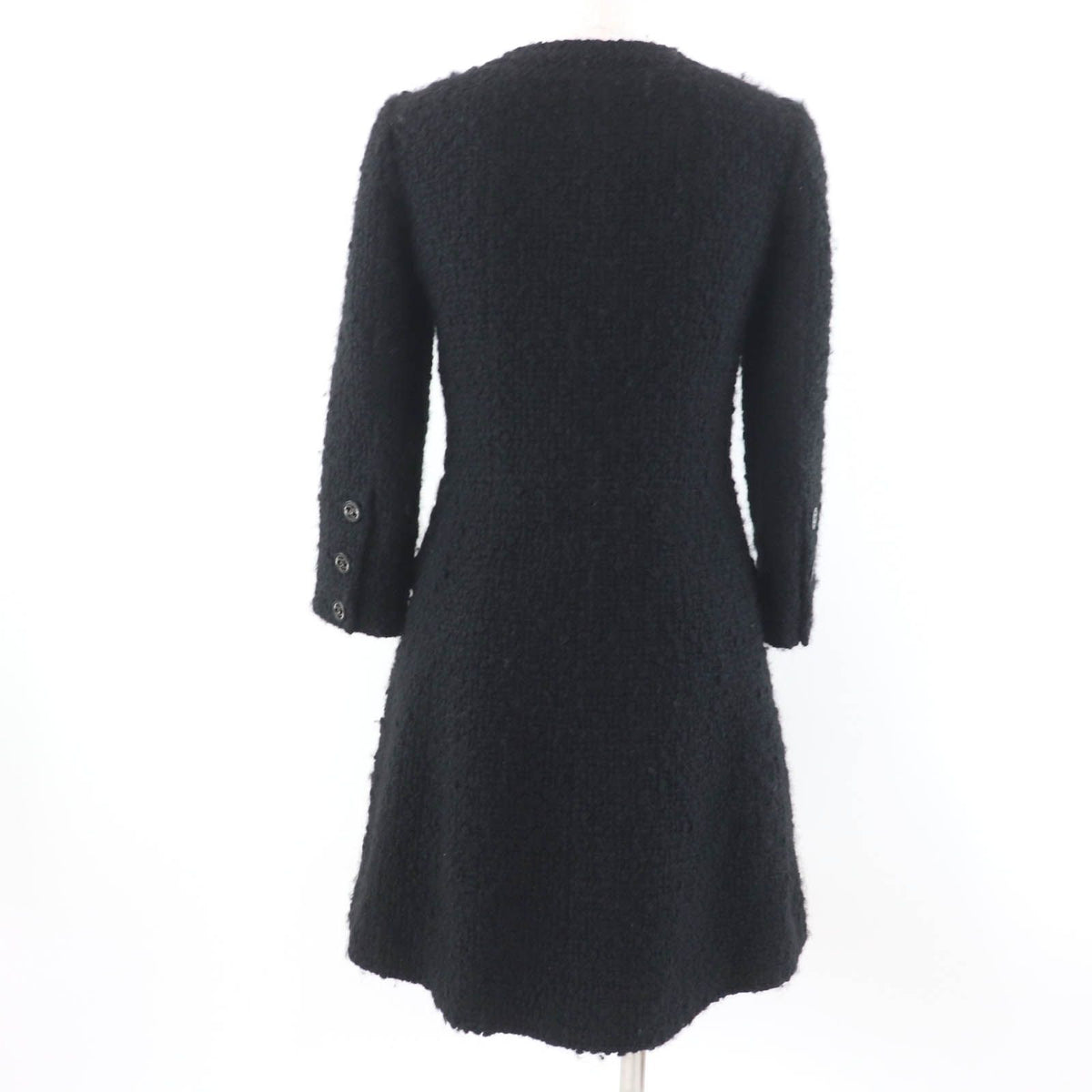 Chanel Wool CC Logo Buttoned Tweed Coat Black 34 — view 3